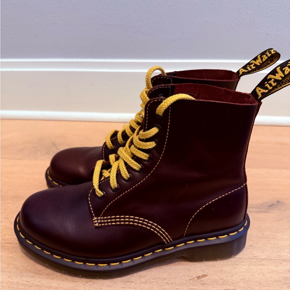 Oxblood Doc Martin Boots with Yellow Laces NEW—RARE hard to find style and size